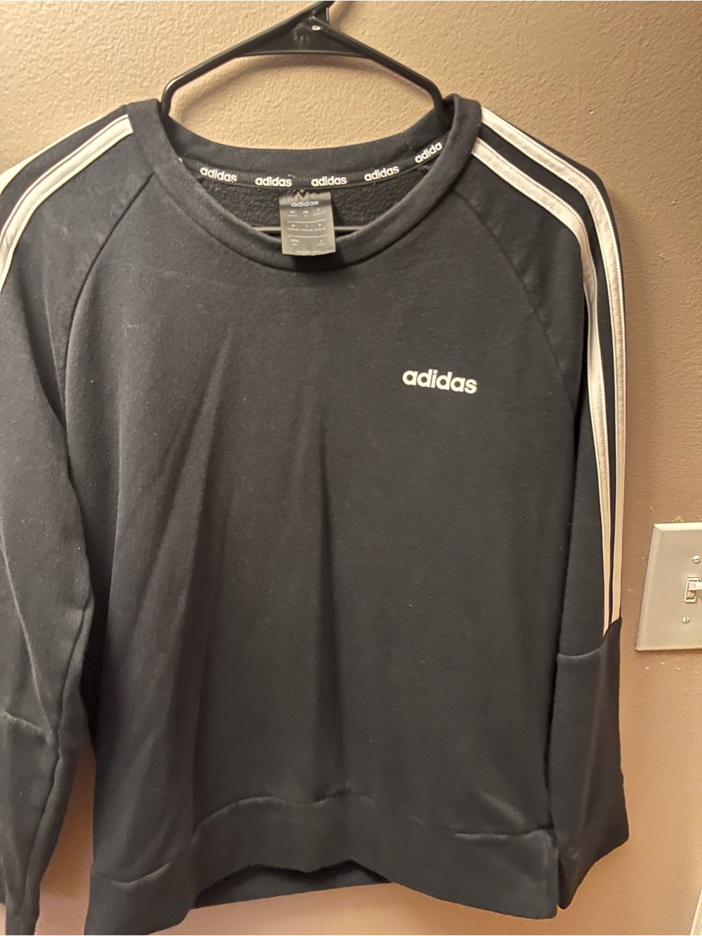 adidas Black Crewneck Sweatshirt with White Shoulder Stripes- women’s